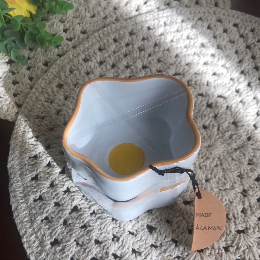 White and Yellow EGG Shaped Stoneware Ramekins